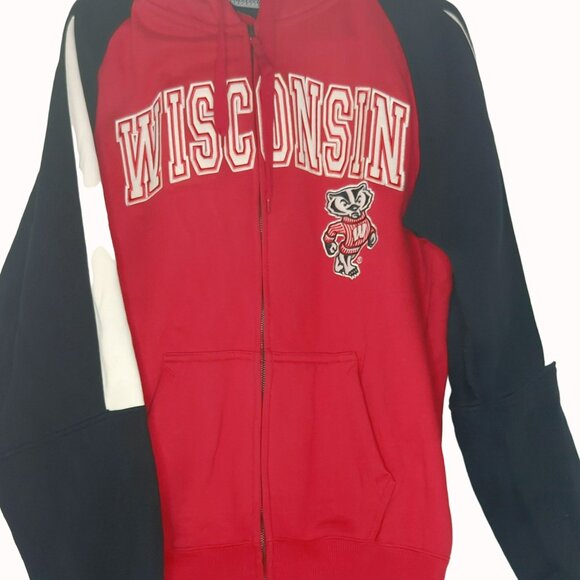 Wisconsin Badgers Colosseum Athletics Hoodie Mens M Red/Black Full Zip Jacket - Picture 3 of 5